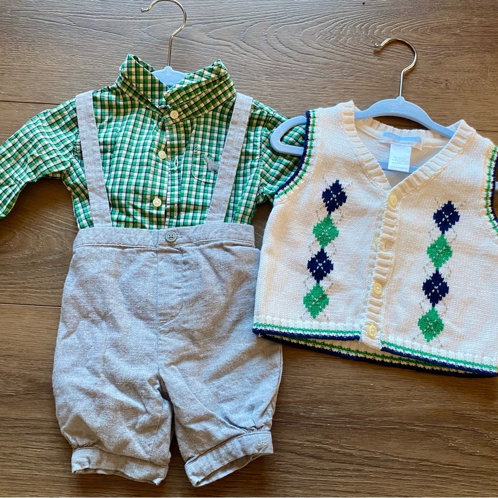 3 piece green plaid set Janie and Jack 3-6 months